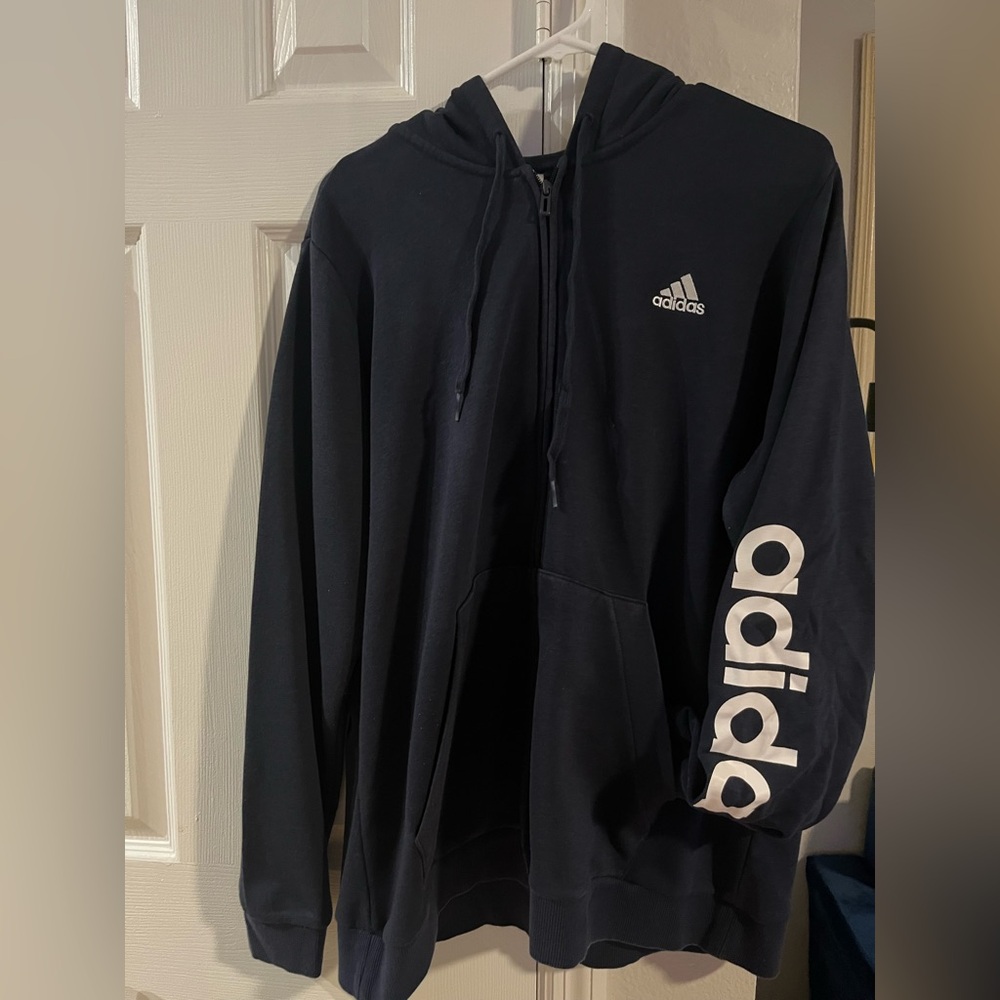 Adidas Navy Full-Zip Hoodie with Bold Logo
